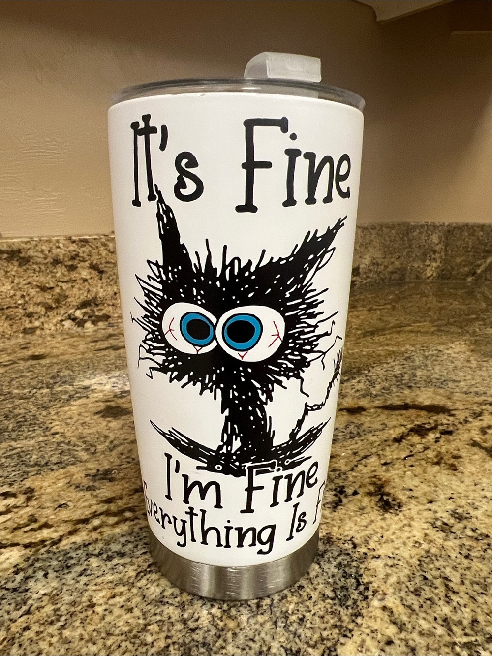 White Insulated Tumbler Water Stainless Steel Funny Frazzled Cat Graphic New